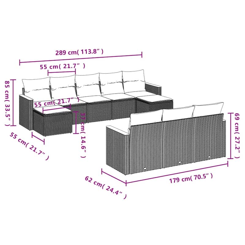 vidaXL Patio Sofa Set with Cushions Outdoor Conversation Furniture Poly Rattan
