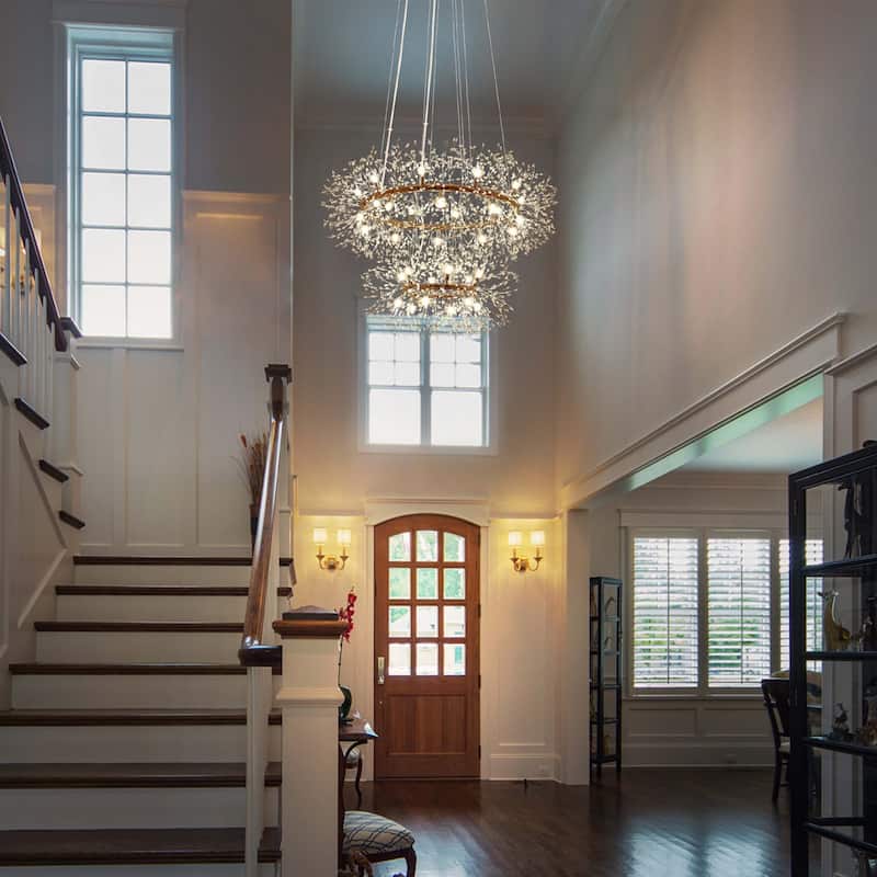 Modern Glam Large 2-Tire Firework Sputnik Crystal Chandelier - W 47.3"