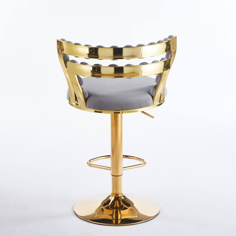 Set of 2 Modern Bar Chairs with Gold Iron Legs & Soft Cushions, Grey Upholstered Barstool for Cafe, Dining & Living Room