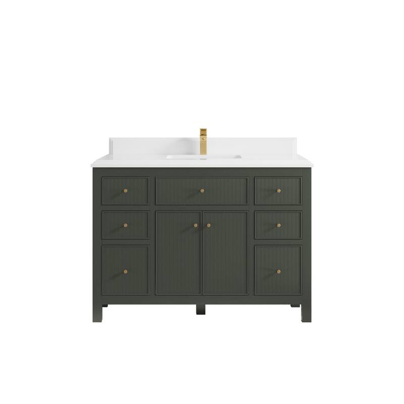 Willow Collections 48 in W x 22 in D Sonoma Free Standing Reeded Single Sink Bathroom Vanity with Countertop - 1.5" White Quartz - Pewter Green