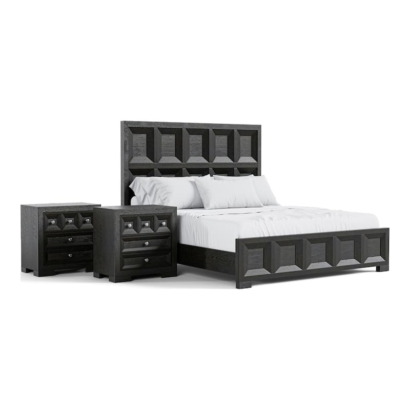 Furniture of America Durem Modern Classic 3-Piece Solid Wood Panel Bedroom Set with 3-Drawer Nightstand