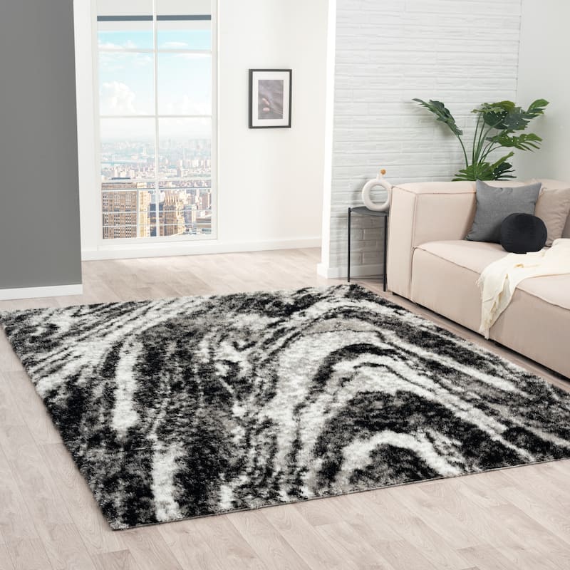 Zenith Abstract Shag Grey Tones Area Rug