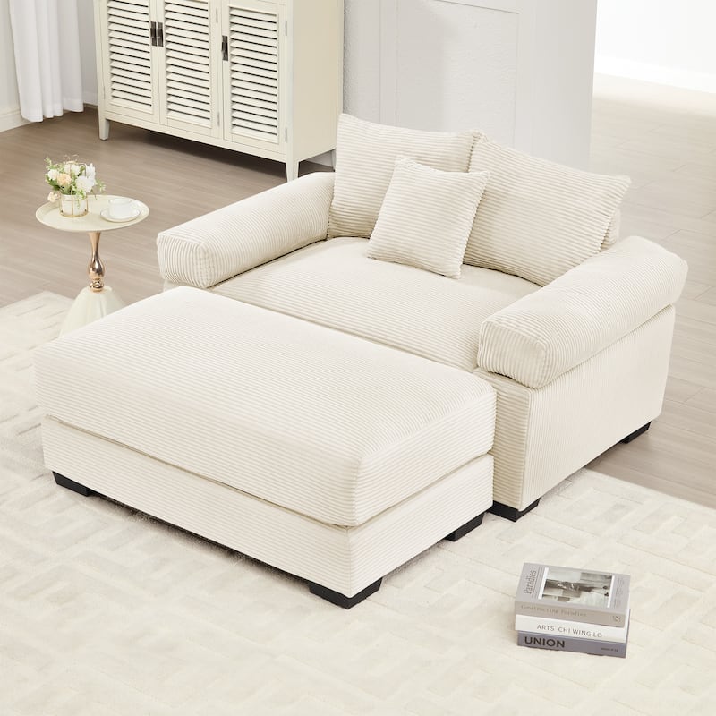 Roomfitters 54.3" Oversized Cloud Modular Sofa & Ottoman, Corduroy Deep Seat Couch with Thick Armrests - Cream