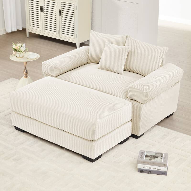 Rossetta Modern 54.3" Oversized Soft Cloud Corduroy Upholstery Extra-Thick Armrests Couch with Throw Pillows, 1 Movable Ottoman