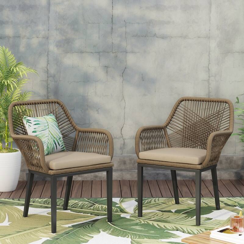 Russell Modern Wicker Dining Club Chair with Water-Resistant Cushion