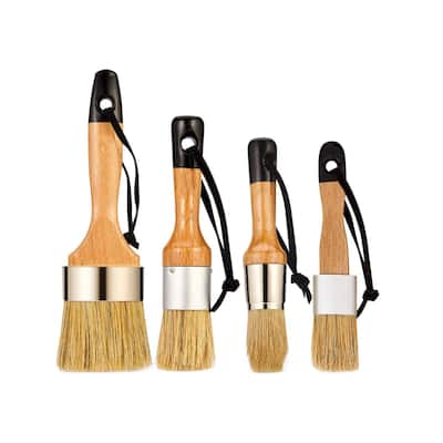 4 Piece Round Chalk Paint Brush Set with Natural Bristles for Furniture Walls Cabinets and DIY Projects - 2.4" x 8.8"