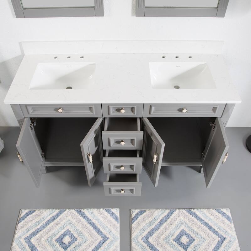 35'' H Solid Wood Bath Vanity with Stain-resistant Carrera White Quartz Top and Double Sink