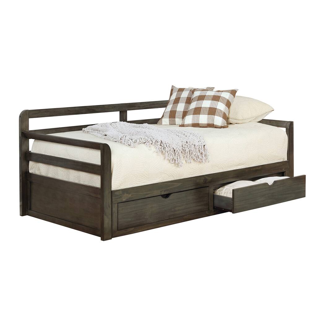 2-Drawer Twin Daybed With Trundle in Grey Finish