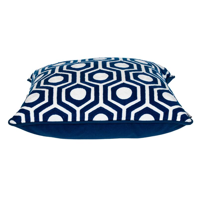 Geometric Hexagonal Square Cotton Throw Pillow - 20" - Blue and White