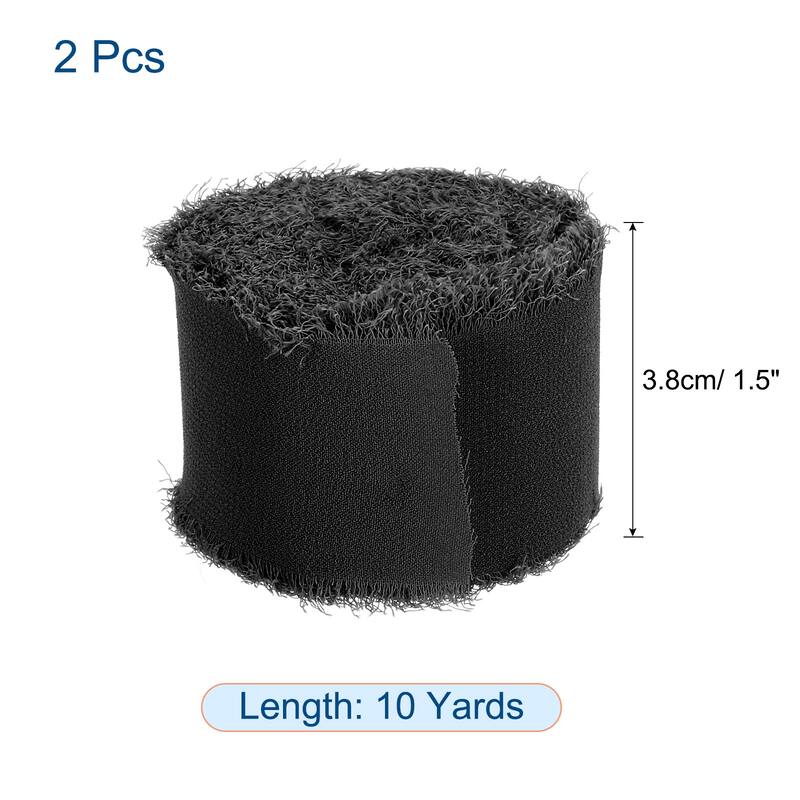 Chiffon Ribbon 1.5" x 10 Yard, Handmade Fringe Ribbon, 2pcs - Black