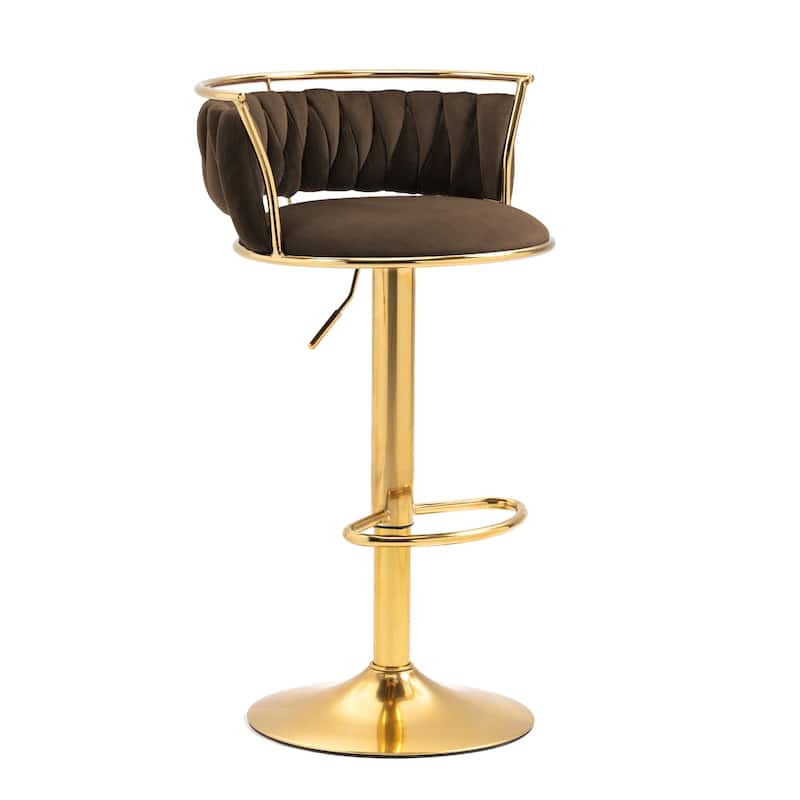 Velvet Upholstered Adjustable Bar Stool Swivel Counter Chair Set of 2