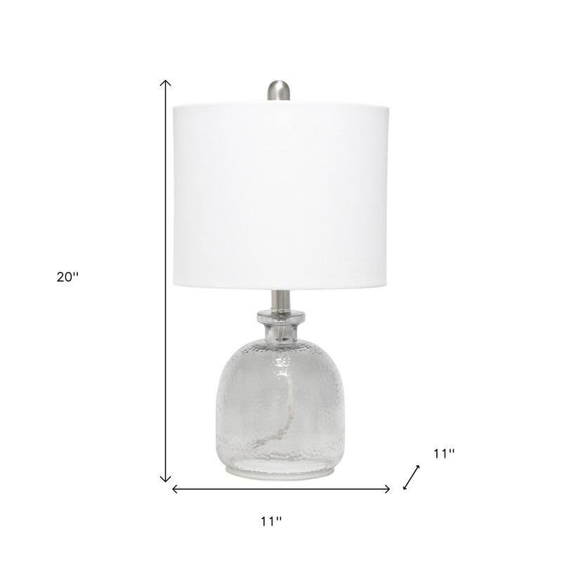 HomeRoots 20" Gray Glass Round Table Lamp With White Drum Shade - 11.00 in. x 20.00 in. x 11.00 in.