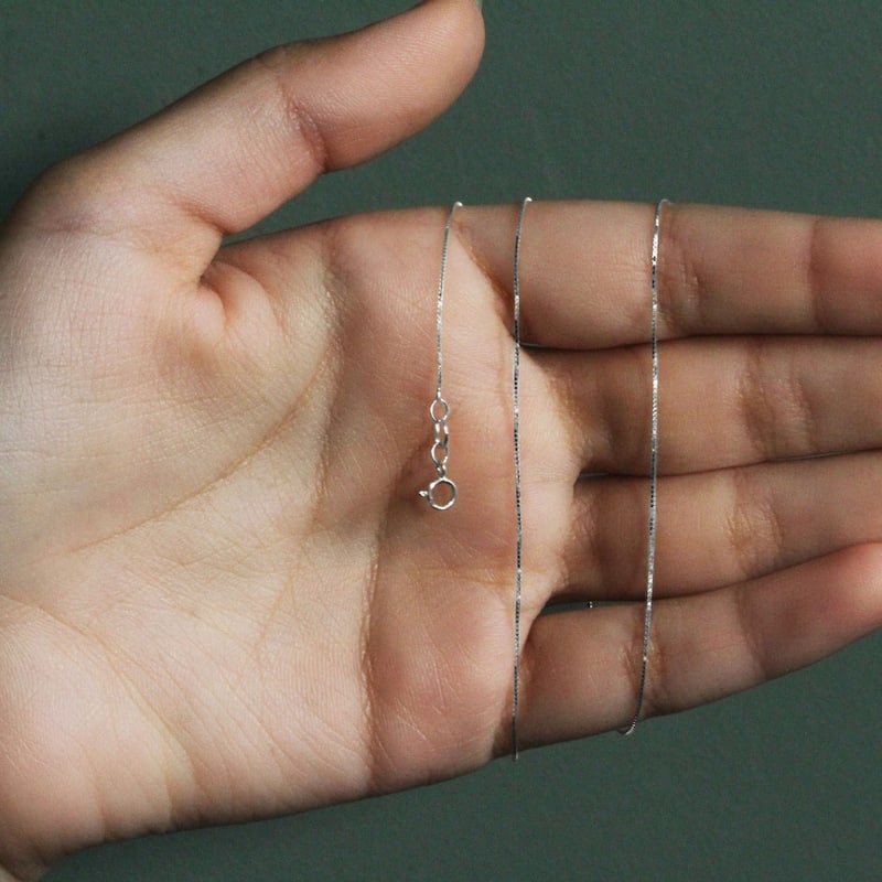 MayaMila 10k Solid White Gold Classic Box Chain Necklace 0.6mm