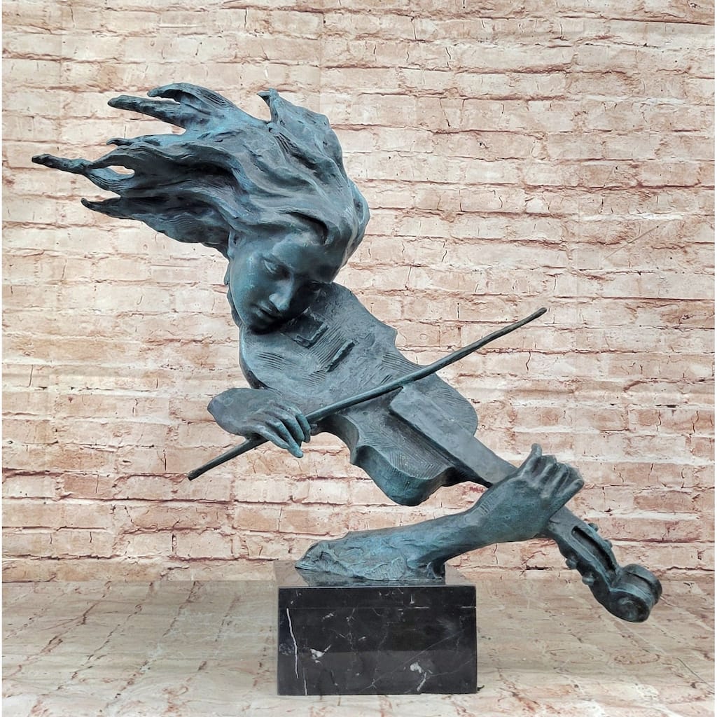 Signed Original Artwork By Milo Female Girl Lady Violin Player Bronze Sculpture