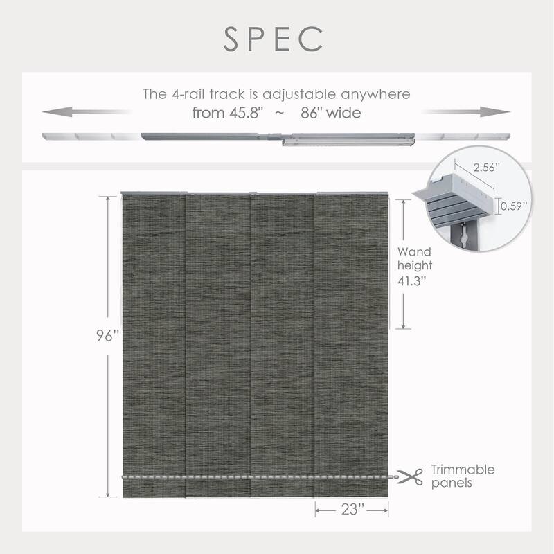 GoDear Design 99.99% Blackout & Sheer Natural Woven Adjustable Sliding Panel Track Blinds, Vertical Blinds, 45.8"- 86" W x 96" L