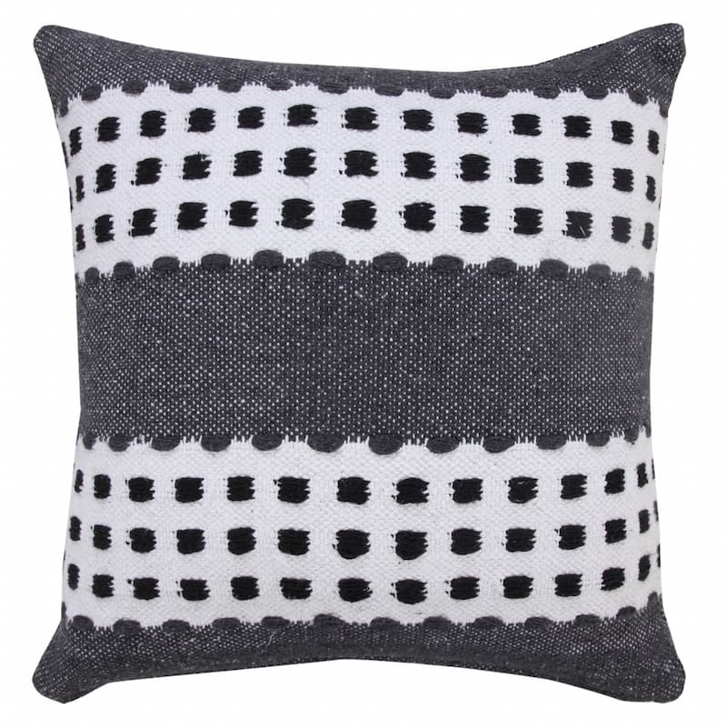 HomeRoots 20" X 20" Black Gray And White 100% Cotton Striped Zippered Pillow