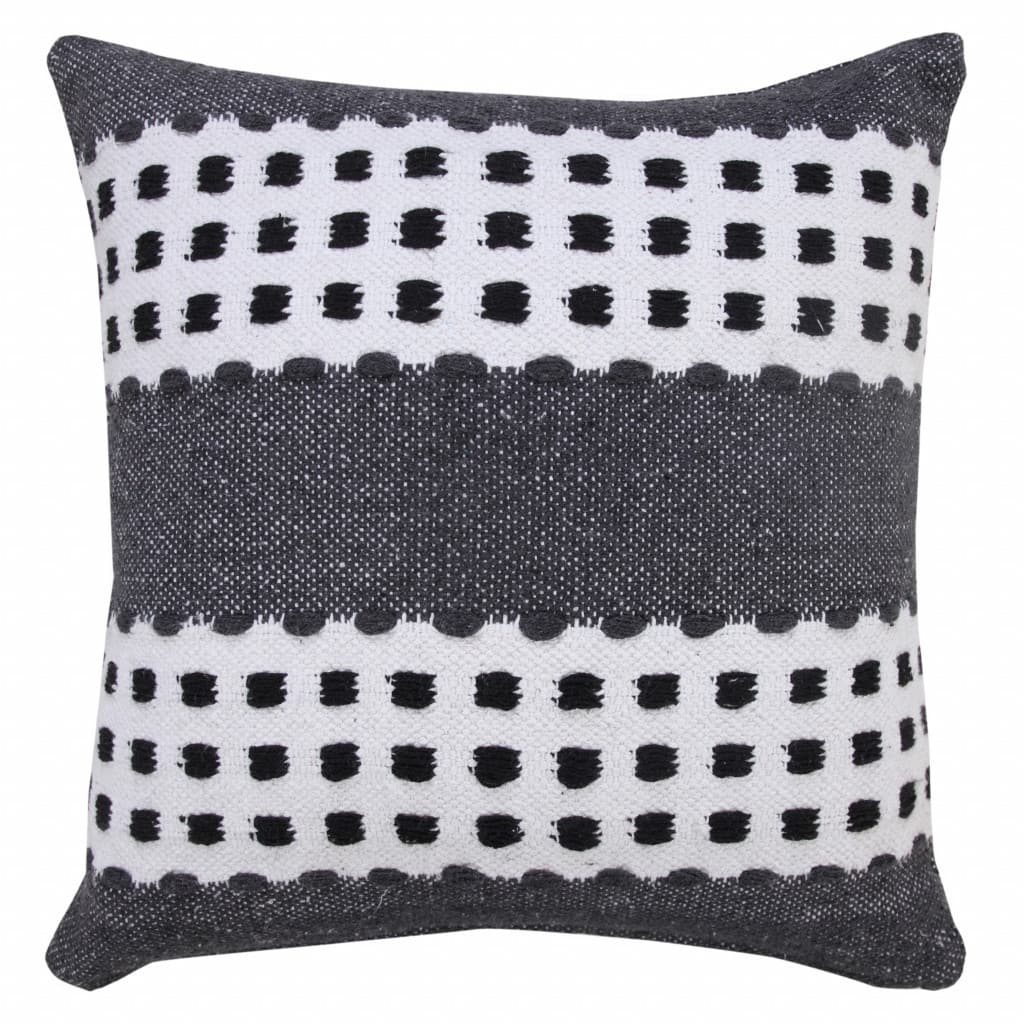 HomeRoots 20" X 20" Black Gray And White 100% Cotton Striped Zippered Pillow
