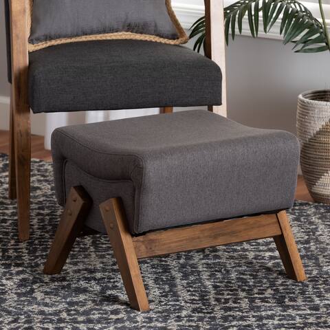 Hanson Mid-Century Modern Fabric Upholstered Wood Ottoman