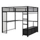 preview thumbnail 24 of 23, Full Size Gaming Loft Bed with Desk and LED Lights, Metal Loft Bed Frame w/ 3 Linen Storage Drawers, Open Wardrobe & Ladder