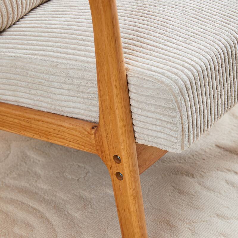 Rustic Side Chair Accent Chair with Wood Legs, Beige Reception Chair Arm Chair Vanity Chair Dressing Chair