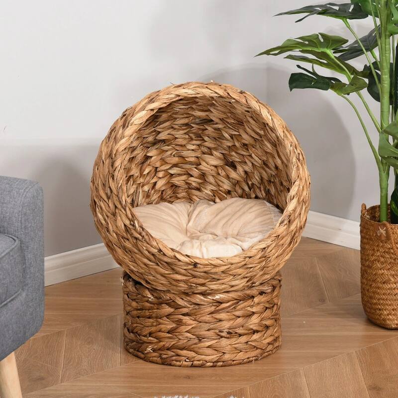 Raised Cat Bed with Rotating Cozy Basket Soft Cushion for Small Cats Up to 11 lbs
