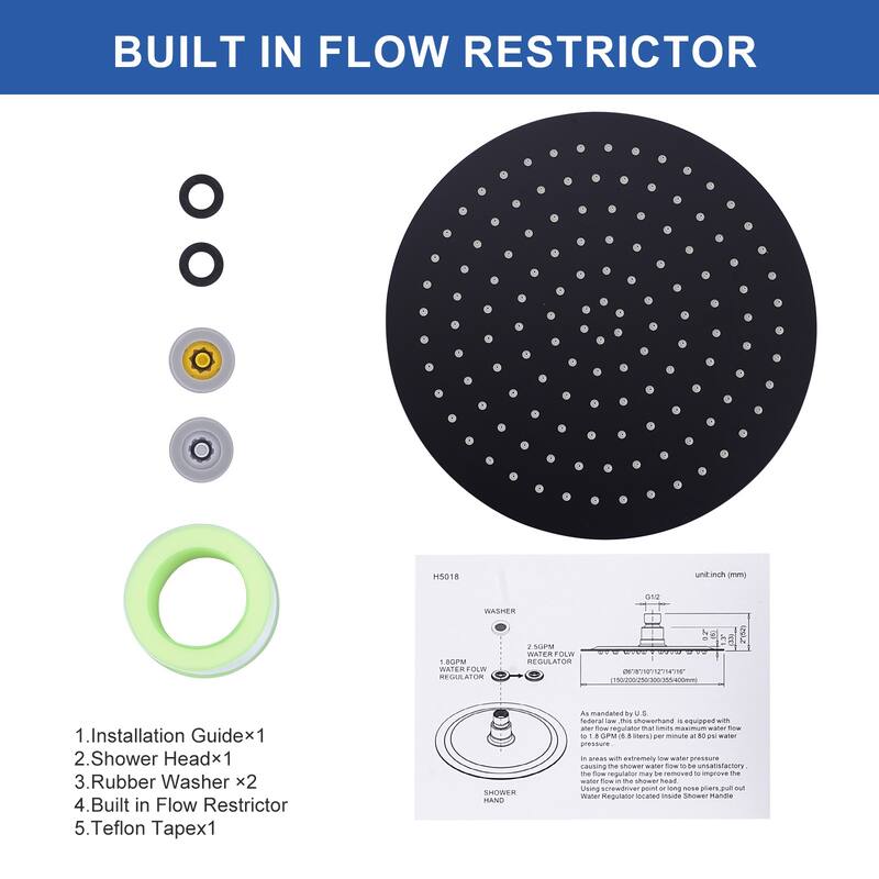 WOWOW 1-Spray Patterns with Wall Mount Rain Fixed Shower Head