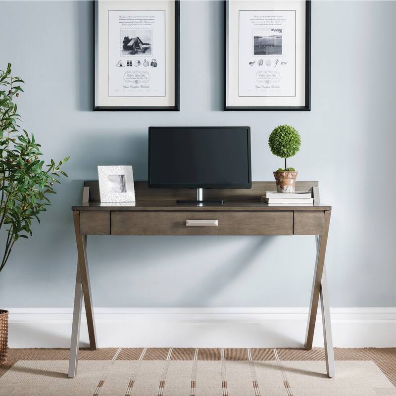 Modern Computer Desk with Drop Front Keyboard Drawer - Metal and Wood Desk 48" Wide