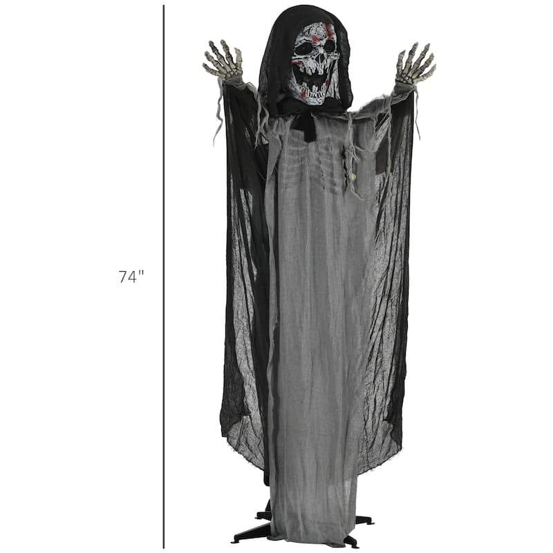 Outsunny 74" Life Size Outdoor Halloween Decorations Skeleton Witch, Animated Prop Animatronic Decor with Sound