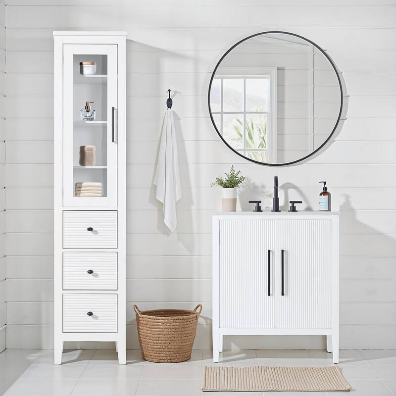 Kensington 16-28 Inch Bath Storage Glass Cabinet