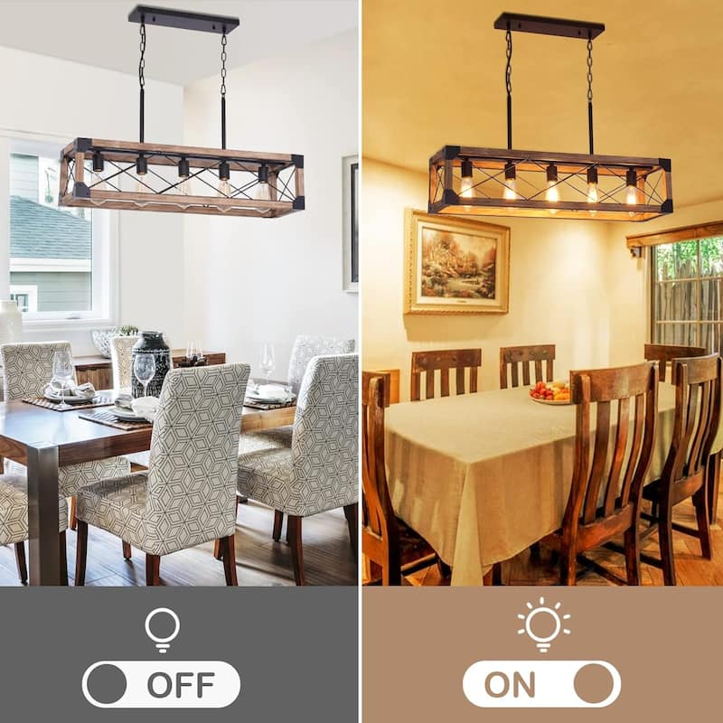 Farmhouse Kitchen Island Lighting, 5-Light Dining Room Light Fixture, Farmhouse Linear Chandelier with Solid Wood
