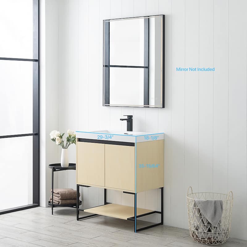 Freestanding Bathroom Vanity Set with Open Shelf & Acrylic Sink