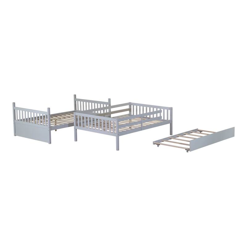 Full Over Full with Trundle, Convertible to 2 Full Platform Beds,Bunk Bed with Ladder and Safety Guardrails