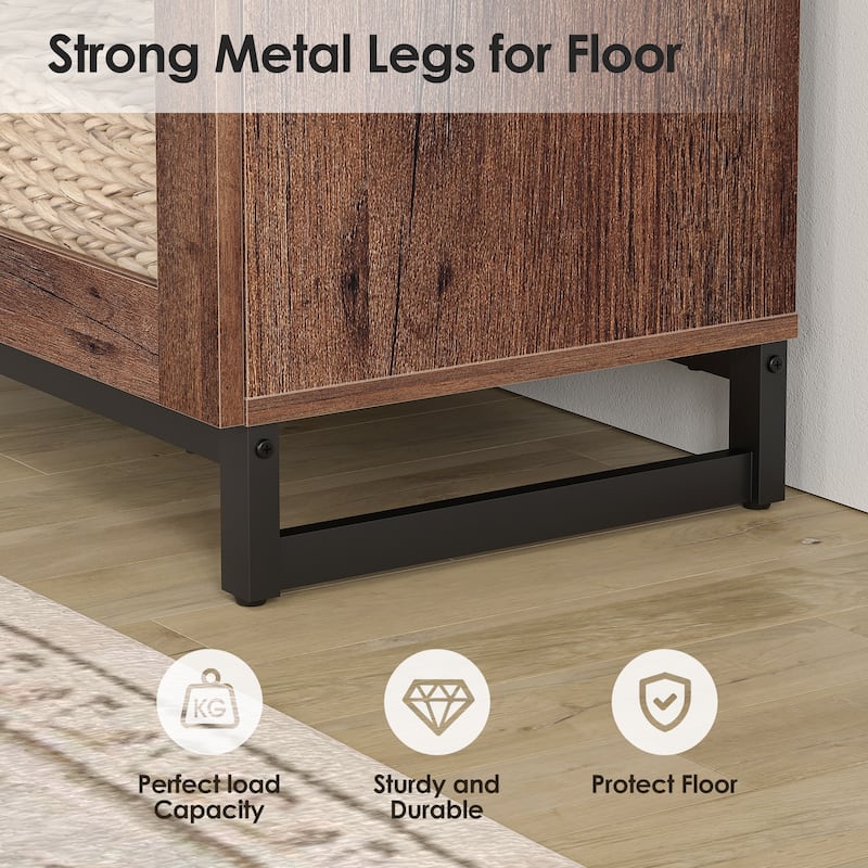 WAMPAT Modern TV Stand with Glass Doors for 110 inch TVs, Entertainment Center Console with Adjustable Shelves and Metal Base