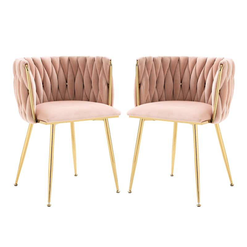 HOMEFUN Velvet Upholstered Tufted Side Dining Chair With Golden Legs（set of 2）