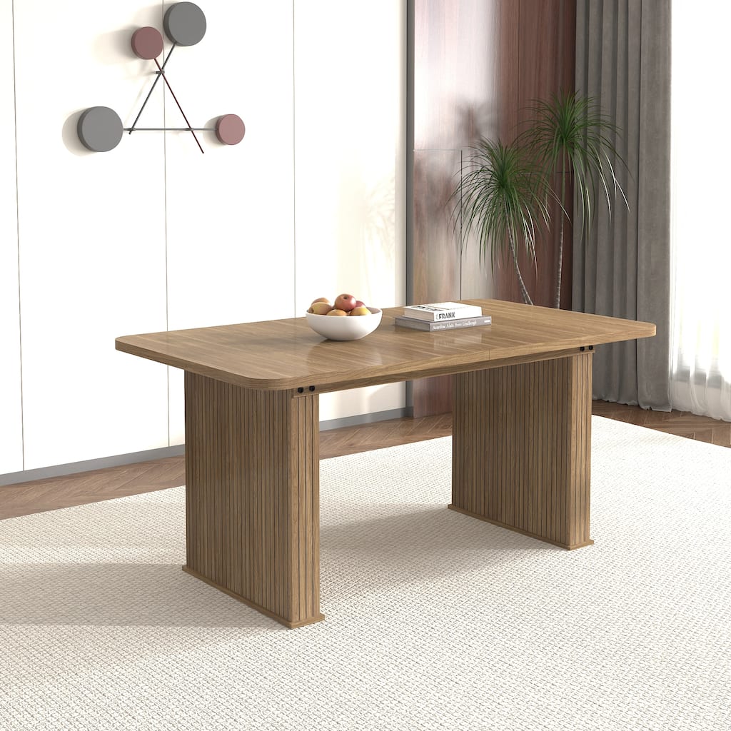 Extendable Dining Table Coffee Table, Wood Kitchen Table for 6-10 People, Home Office Table with Vertical Stripe Design