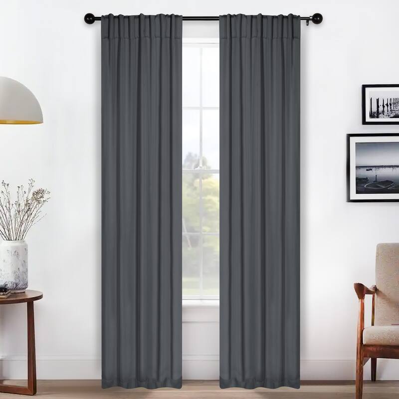 Superior Solid Machine Washable Room Darkening Curtains with Back Tabs, Set of 2