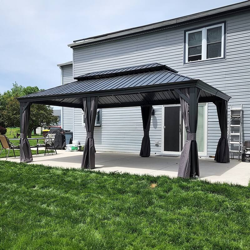 PURPLE LEAF 10x12 Outdoor Galvanized Steel Hardtop Gazebo, Aluminum Frame Gazebo With Curtains