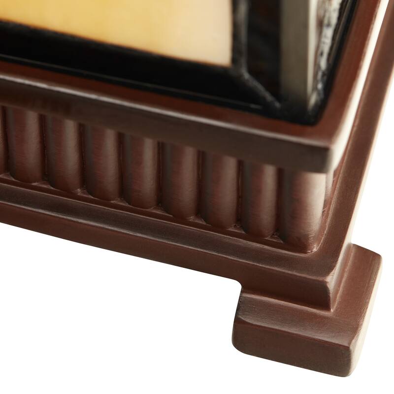 The Curated Nomad Wexler Stained-glass Rustic 17-inch Hurricane Lamp - 6.75"L x 6.75"W x 17.25"H