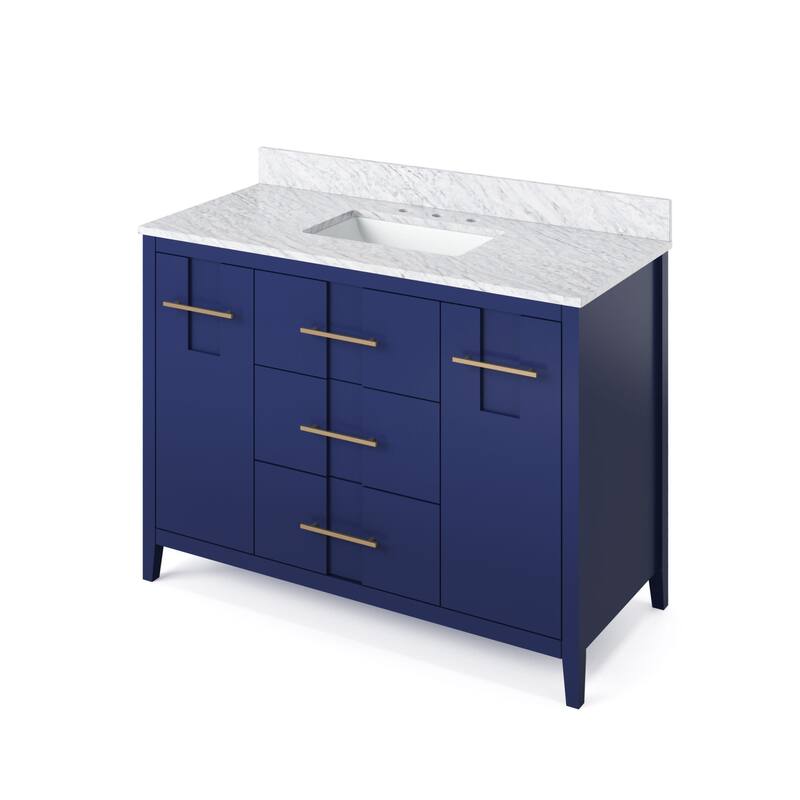 Jeffrey Alexander VKITKAT48R-MARBLE Katara 48" Free Standing Vanity - Hale Blue / White Carrara