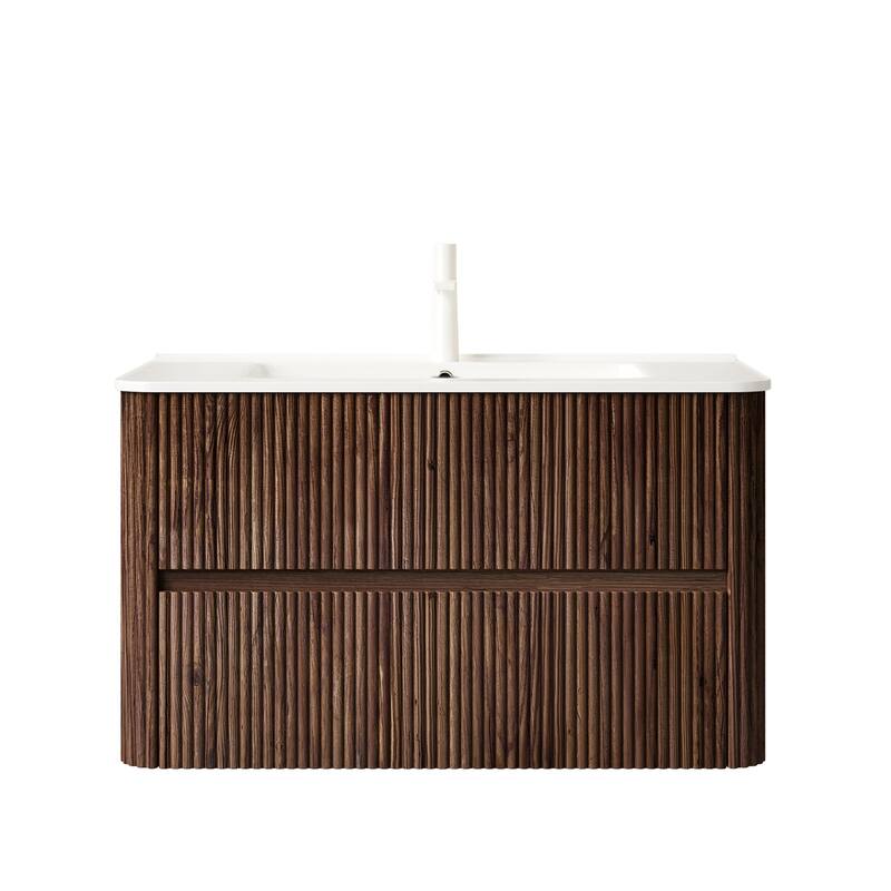 GDFStudio - Noor Modern Floating Bathroom Vanity with Dual Drawers & White Ceramic Basin, WITHOUT Faucet