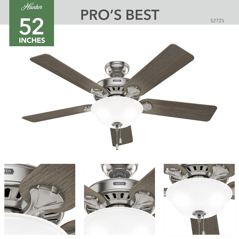 Hunter 52" Pro's Best Traditional Ceiling Fan with LED Light Kit and Pull Chain - DC Motor - ENERGY STAR!