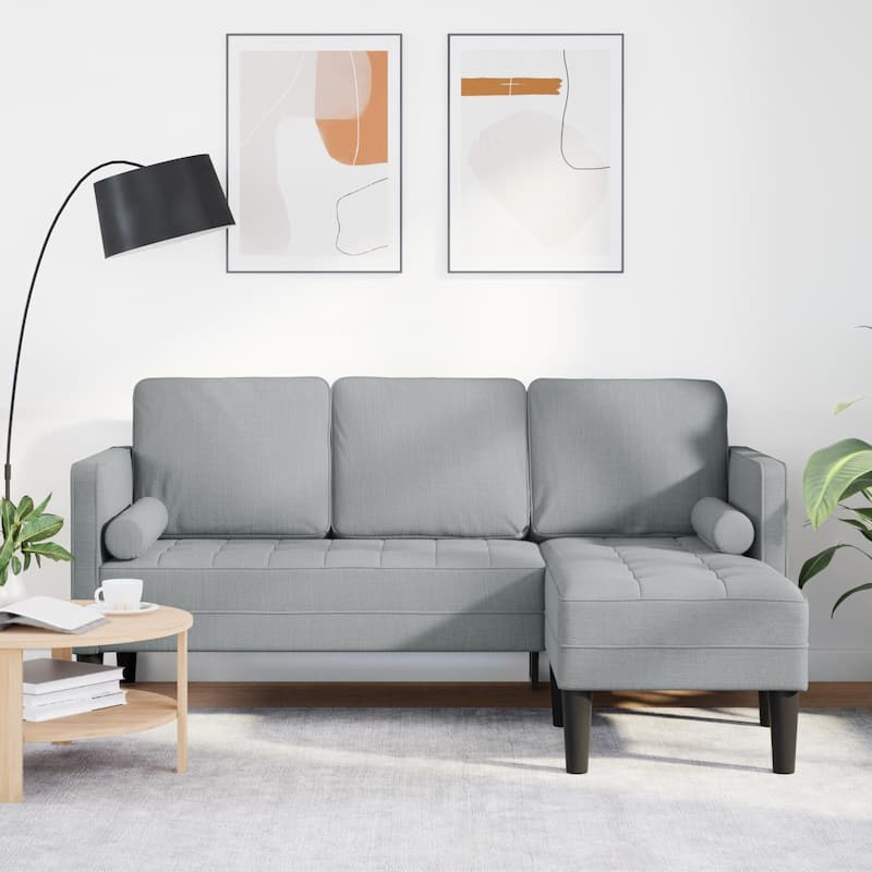 vidaXL 2/3 Piece Sofa Set with Cushions Black/Dark Grey/Light Grey Fabric - 68.1 x 51.6 x 26.4 - Light Grey L-Shaped Sofa