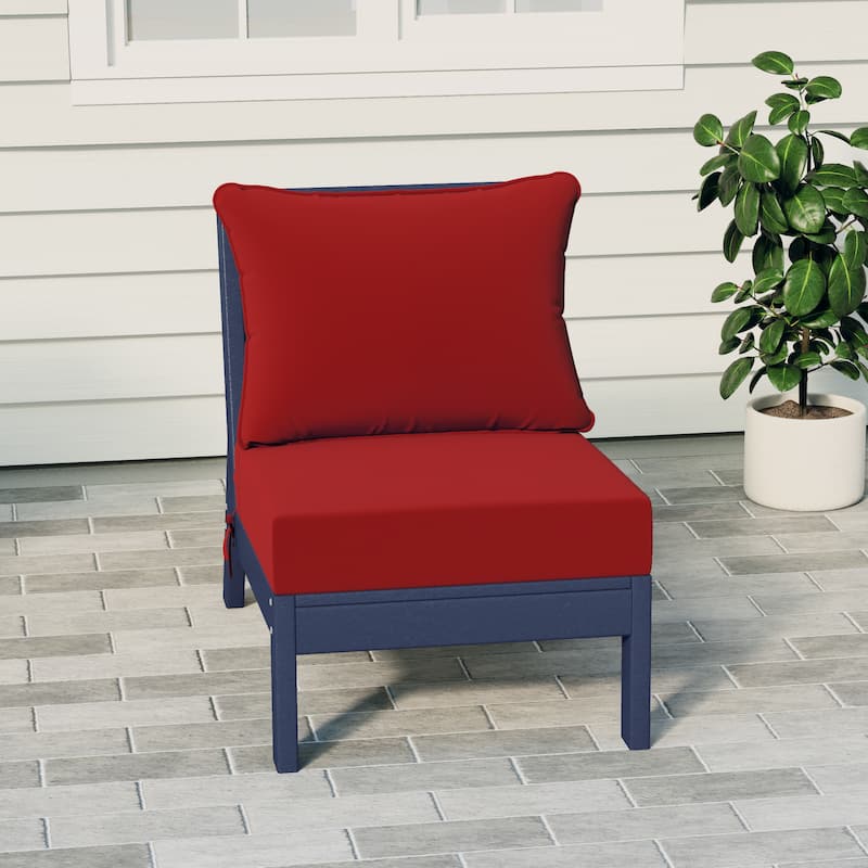 Birchwood All Weather HDPE Outdoor Patio Deep Seating Navy Blue Armless Chair With Cushions (1-Piece) - Navy Blue/Red