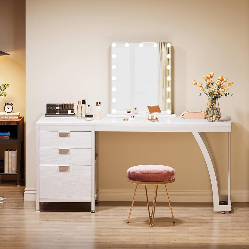 Vanity Desk 59" Dressing Table, Chic Makeup Desk with 3 Reversible Drawers for Bedroom, Home Room