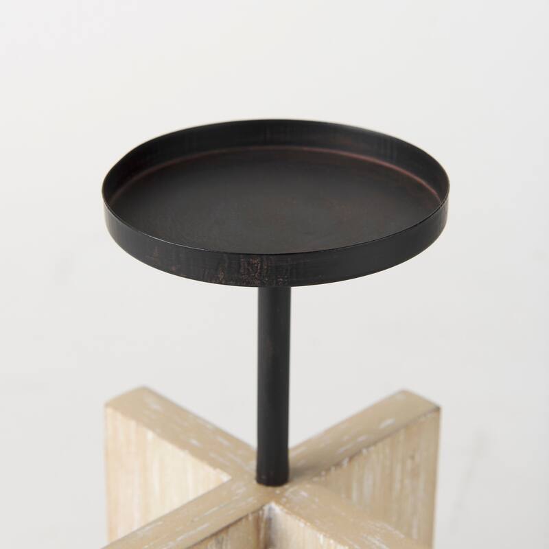 Cambie 5.7L x 5.7W x 10.0H Light Brown Wood W/Black Metal Small Candle Holder