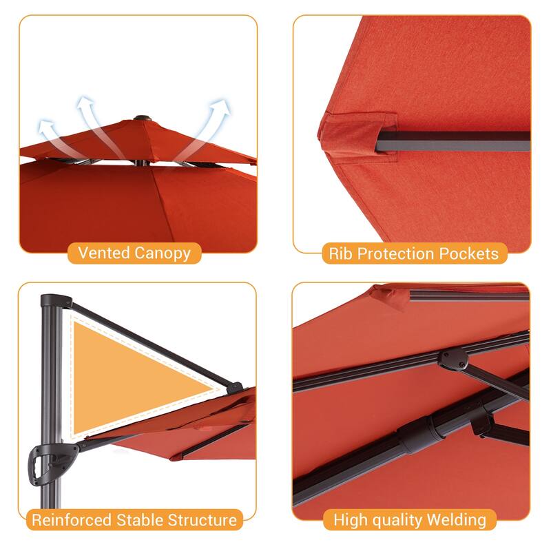 LIVOOSUN 11Ft Double Top Patio Hanging Octagon Cantilever Umbrella with 360-degree Rotating Canopy, Red