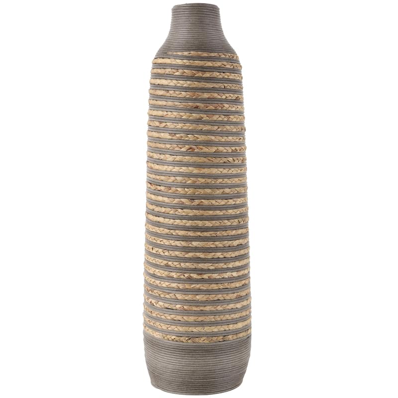 Seagrass Handmade Braided Decorative Vase with Layered Gray Paneling - Brown - Roche River Decor