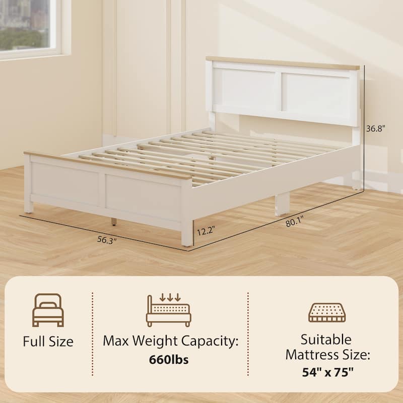 HOMCOM Full Size Bed Frame with Headboard and Footboard, Full Platform Bed Frame with Wooden Slats, Under-Bed Storage