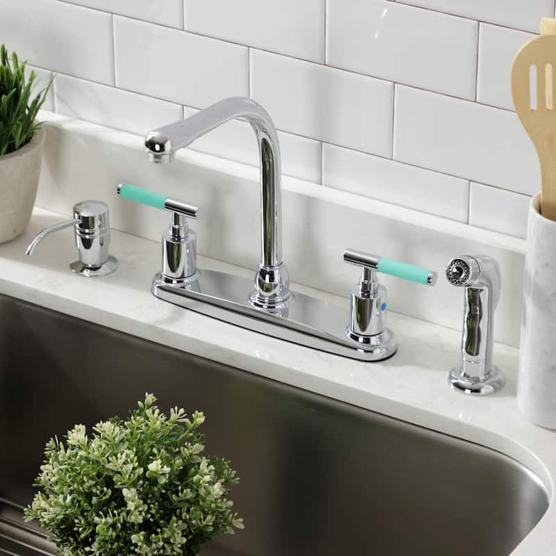 Kingston Brass Kaiser Two-Handle 4-Hole Deck Mount 8" Centerset Kitchen Faucet with Side Sprayer