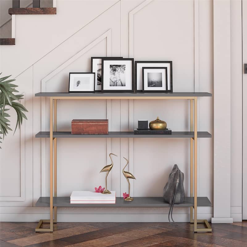 Avenue Greene Jade Console Sofa Table with 3 Open Shelves and Metal Frame